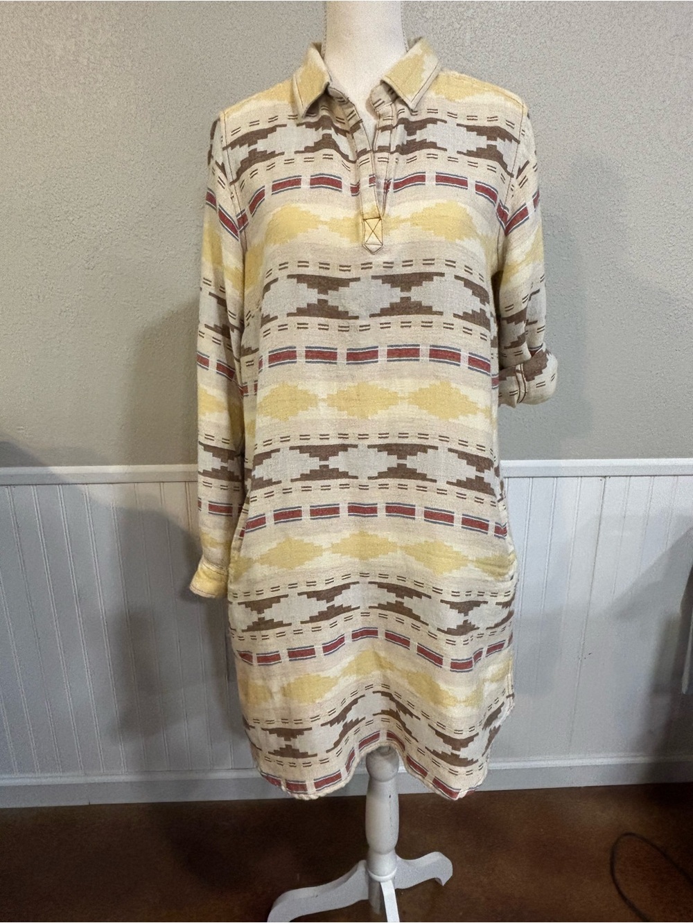 Ryan Michael Large Southwestern Aztec Cotton Western Shirt Dress